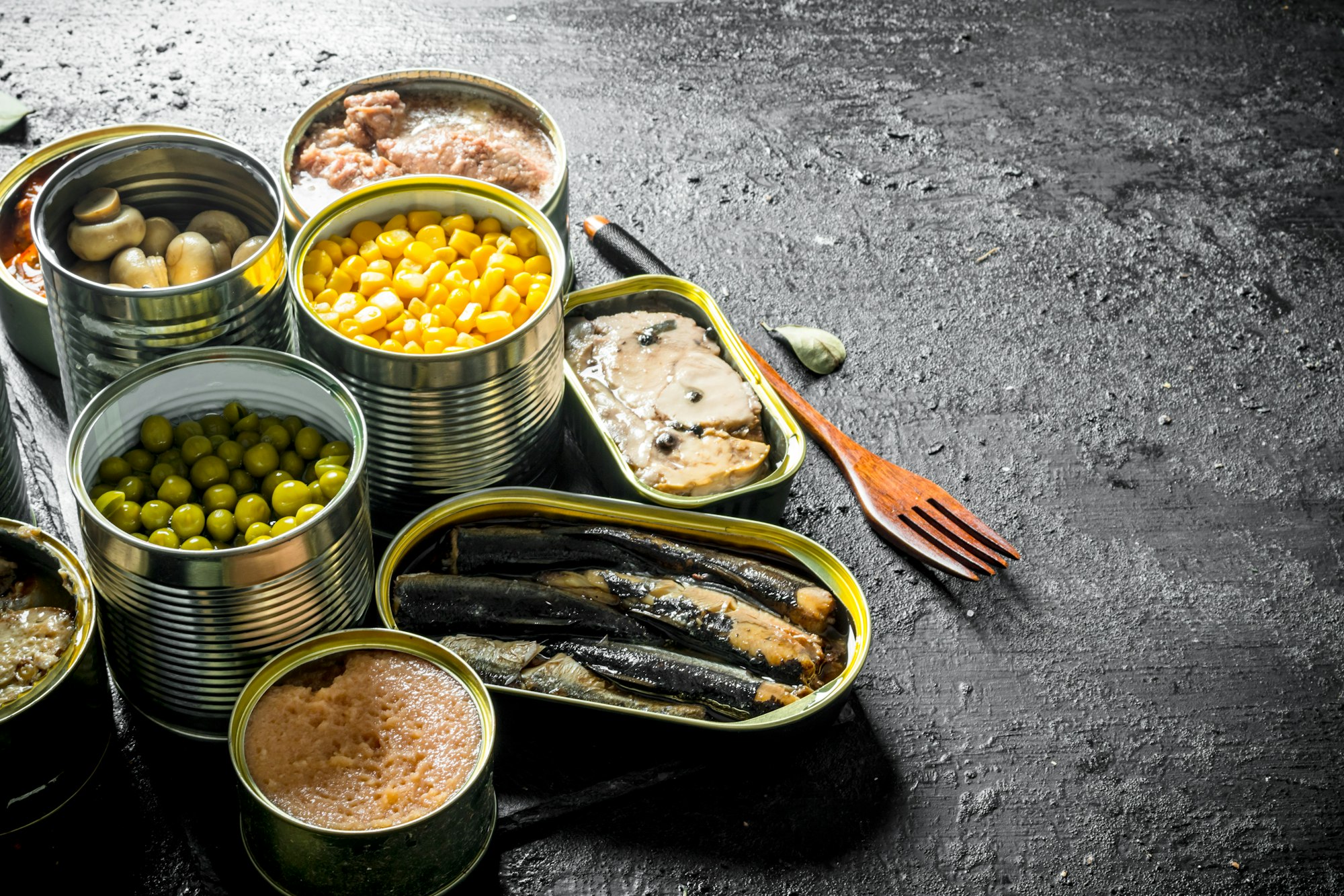 Canned food in open cans.